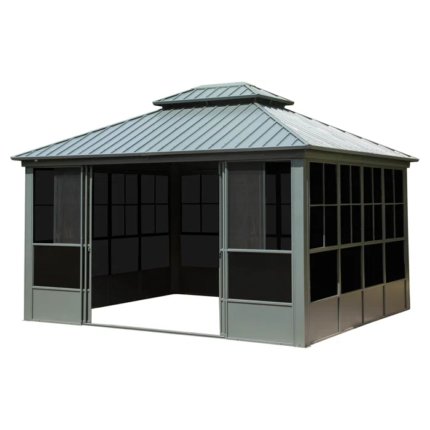 12' x 14' Hardtop Aluminum Gazebo with Galvanized Steel Roof & Sliding Doors