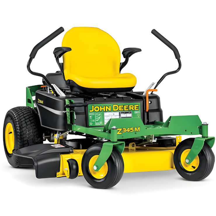 0889818016171 Main John Deere Z345M zero-turn mower with yellow seat and deck