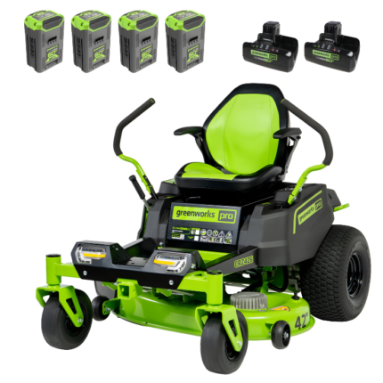 Greenworks Pro 42-inch zero-turn electric mower with four batteries