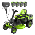 Greenworks 60V electric riding mower with charger and four batteries