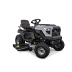 Gray Murray riding lawn mower with black seat and deck