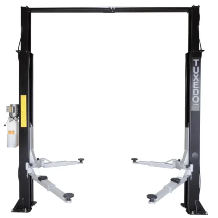 Asymmetric 2 Post Car Lift Clear Floor 9,000 lbs. Capacity Heavy Duty in Black