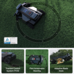 Autonomous robotic lawn mower with TCS, Flexi Ackermann steering, and adaptive blade deck
