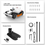 LUBA 3 AWD robot mower with charging station, extra blades, and accessories